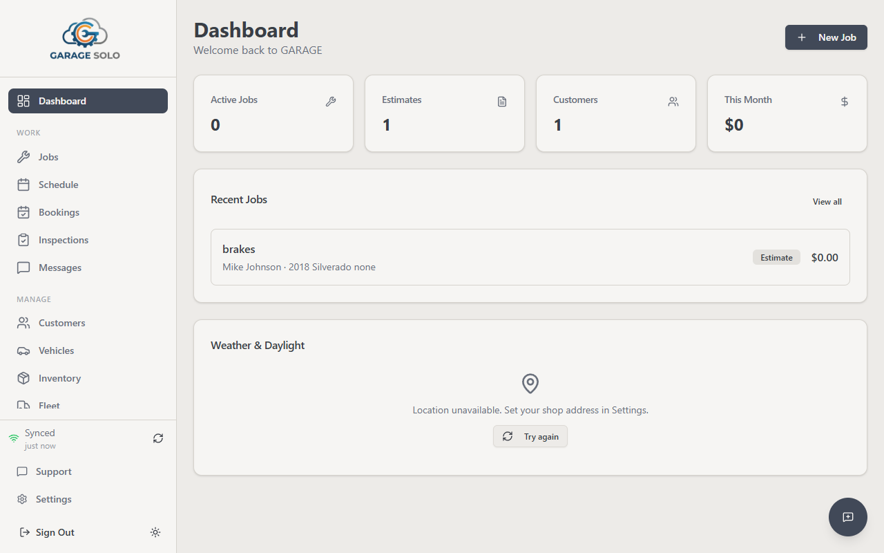 GARAGE Dashboard — Track jobs at a glance