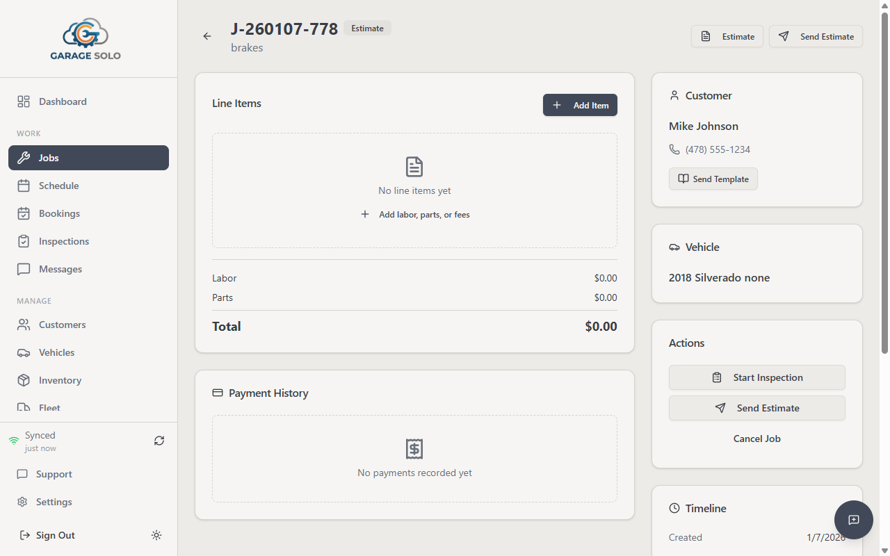 GARAGE Estimate Builder — 30 seconds from blank to sent